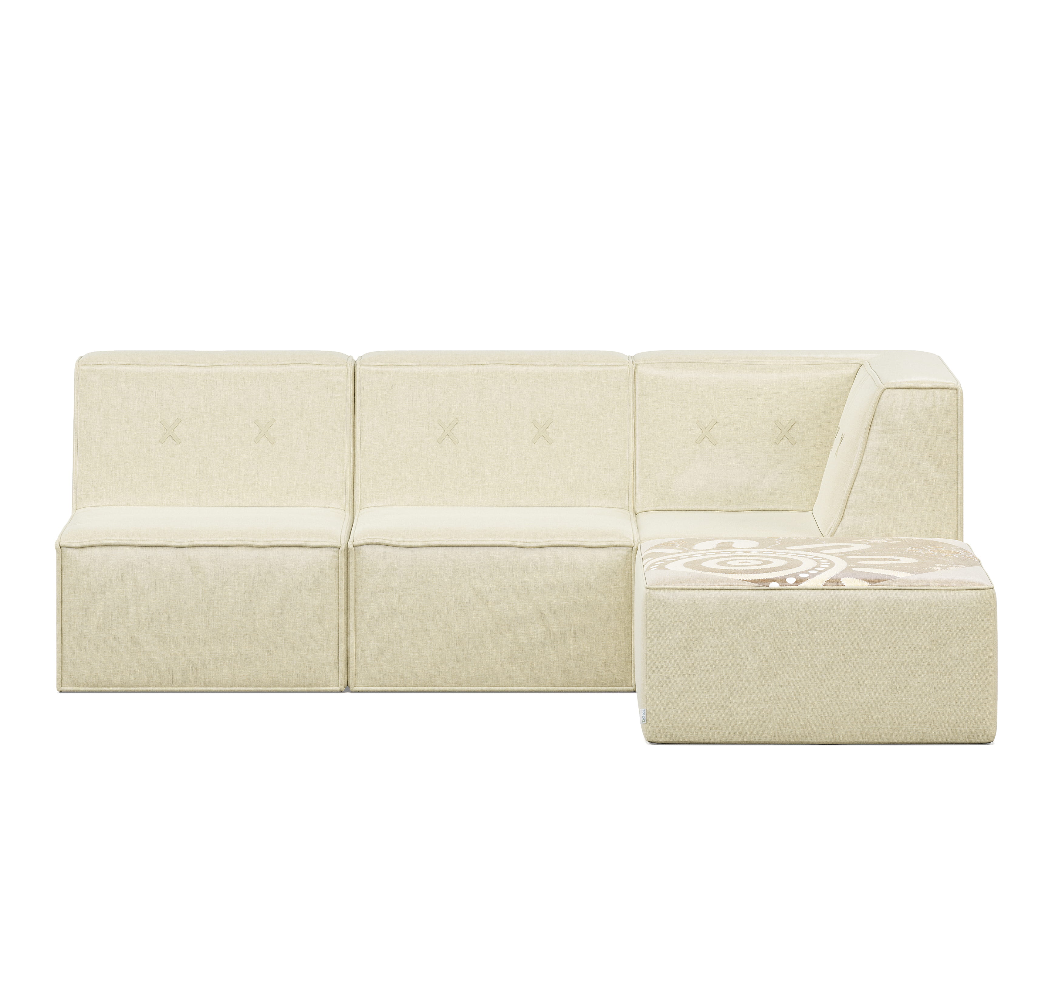 3D render of modular sofa set in cream upholstery with corner configuration
