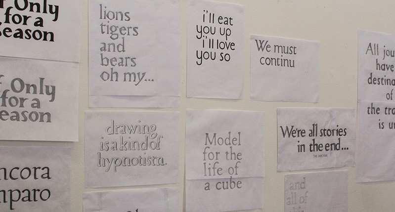 Variety of hand drawn typefaces on paper