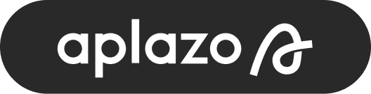 A black oval logo with the word aplazo in lowercase white letters, followed by a stylized white letter a resembling a loop or ribbon.