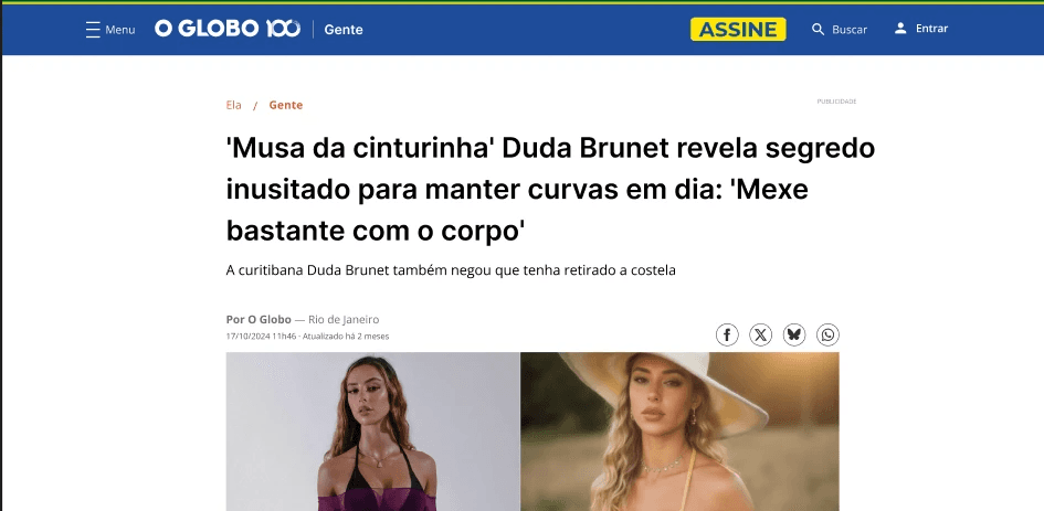 Materia na midia sobre Maria Eduarda Brunet