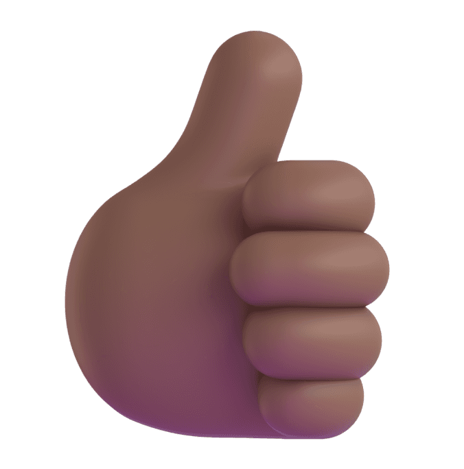 A stylized brown hand giving a thumbs-up gesture, symbolizing approval or positivity.