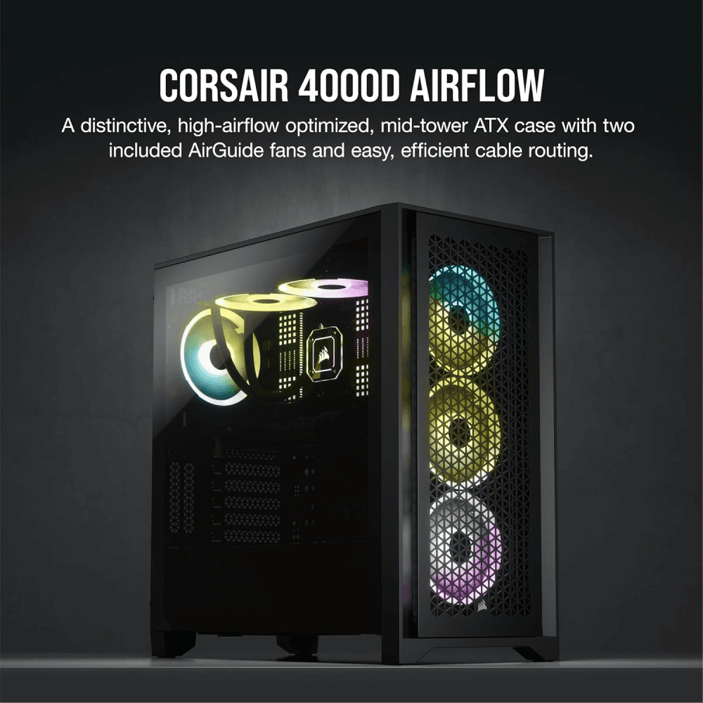 High-End Rendering Build, Corsair Tempered Glass Alloy Steel 4000D Airflow Mid-Tower ATX Case