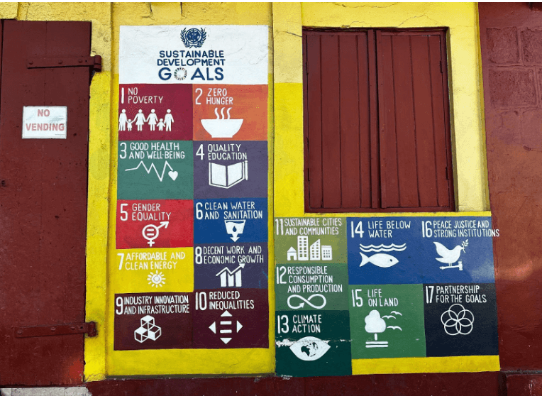 Painel com os 17 ODS da Agenda 2030.