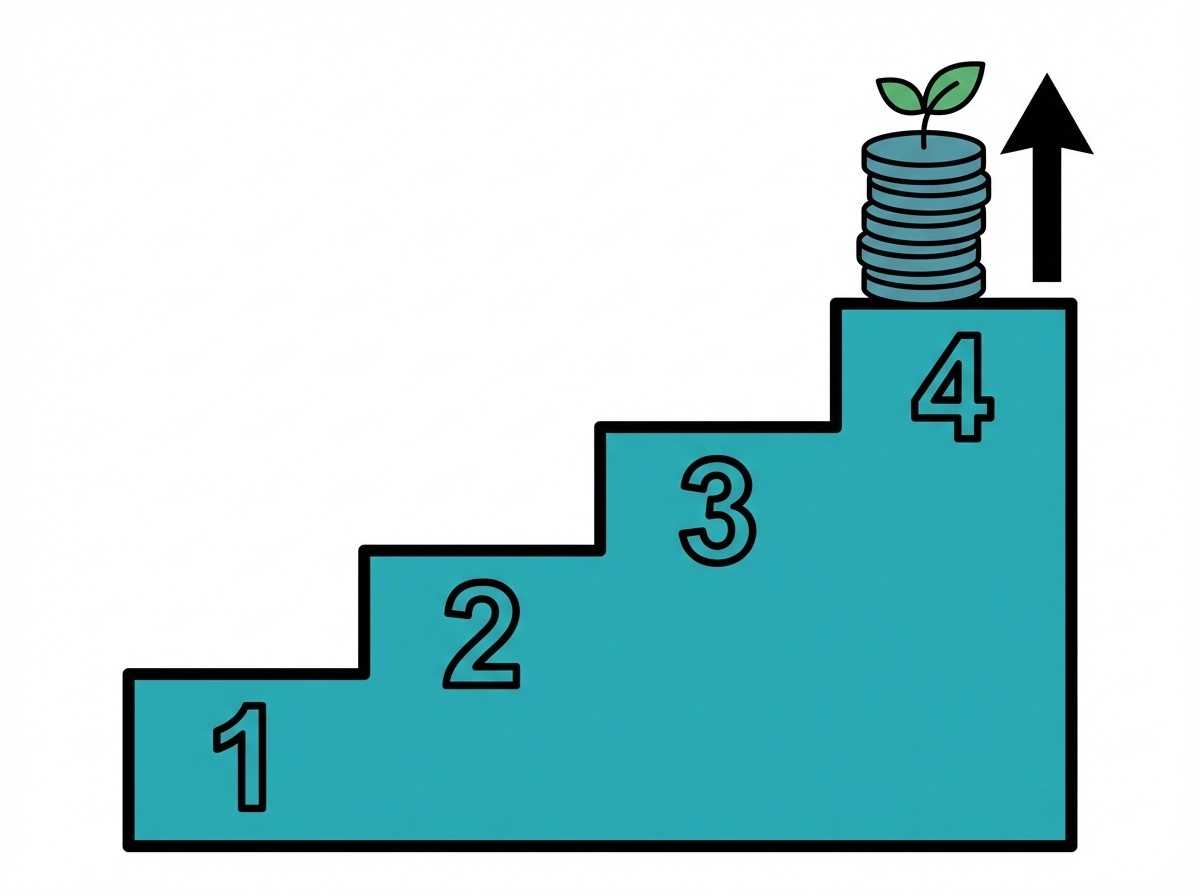 Illustration eines automatisierten ETF-Sparplans: Monatliche Einzahlung per Dauerauftrag am 1. des Monats, gesteuert via App.