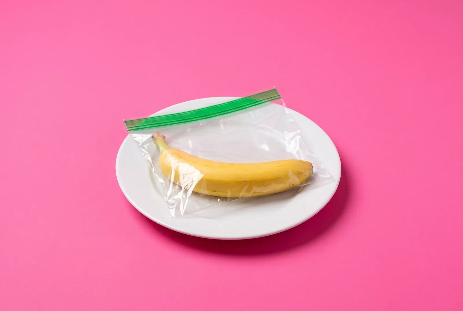 A banana sealed in a clear zip-top bag on a plate, a free porn blocker for Android that covers every app