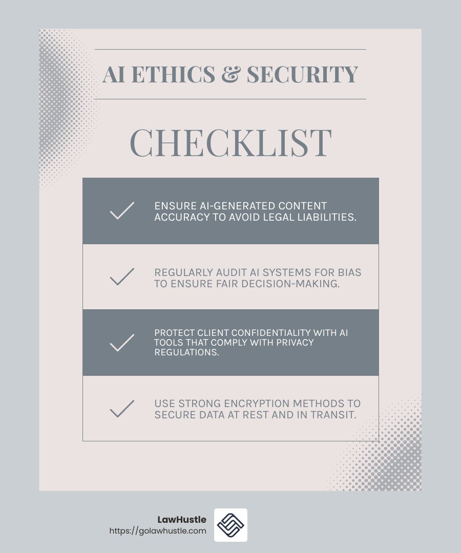 Ethical considerations in AI marketing for attorneys - AI marketing for attorneys infographic checklist-light-blue-grey