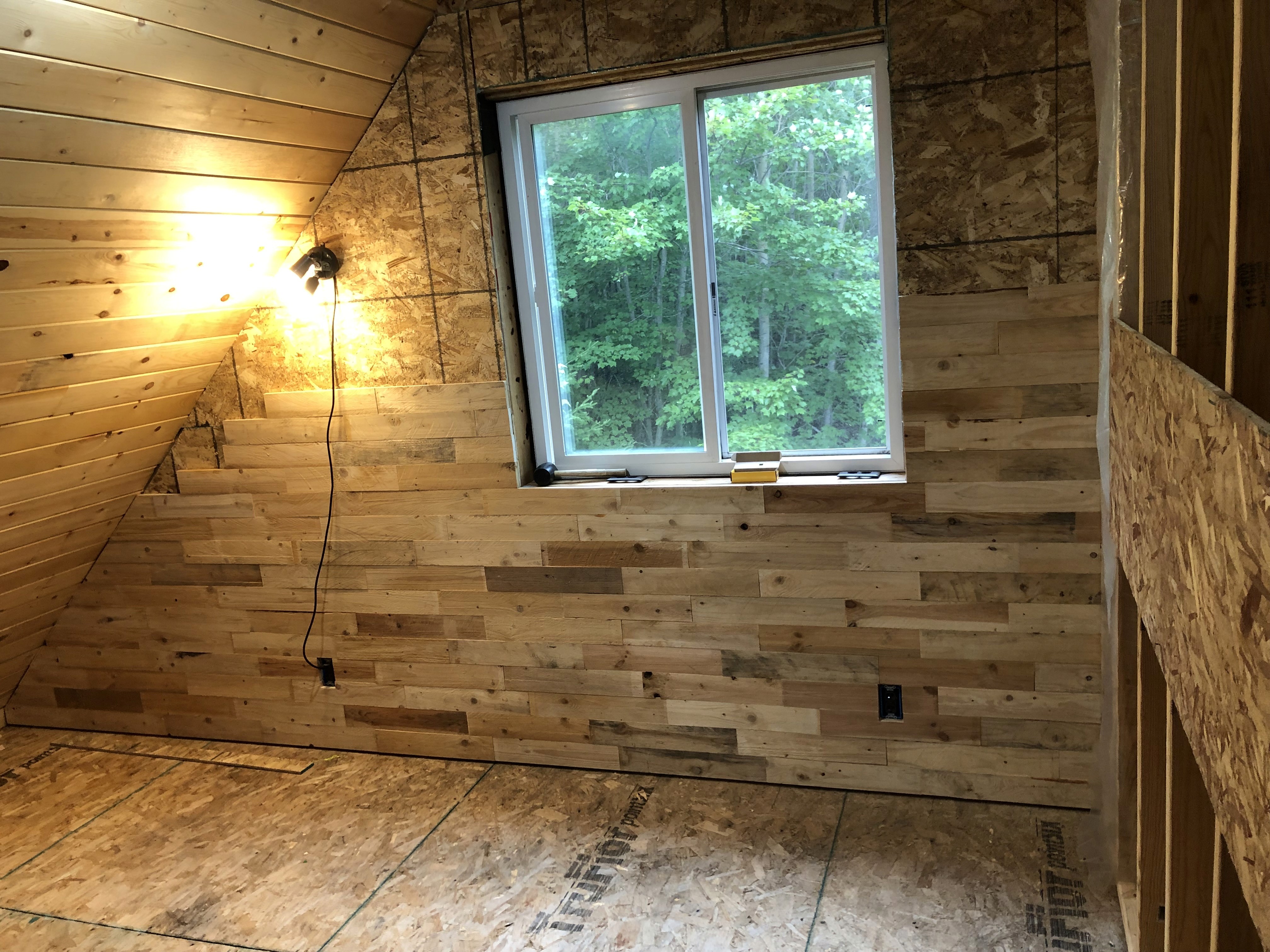 half finished pallet wood wall