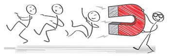 Magnet pulling in stick figures