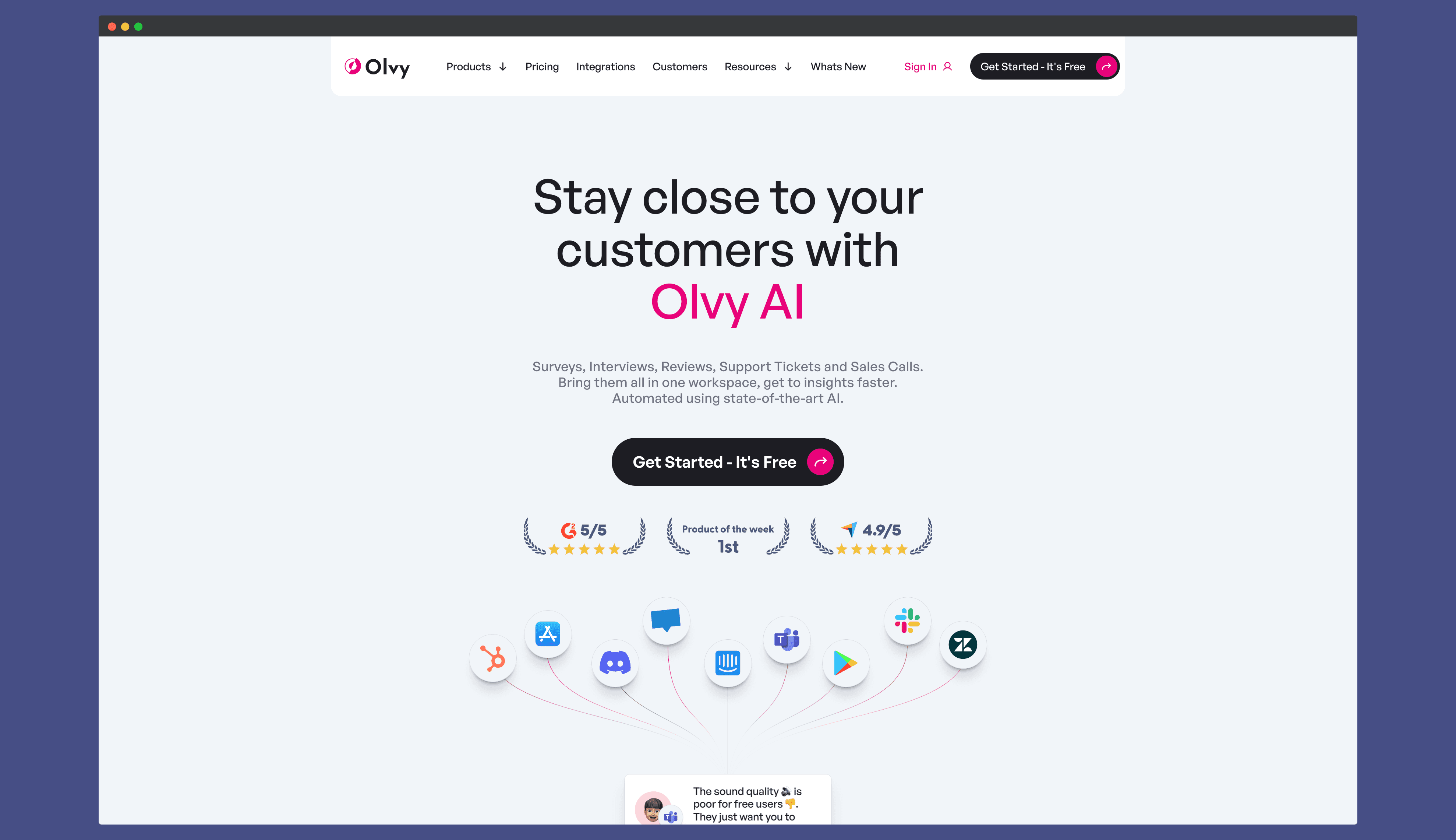 A screenshot of Olvy.co landing page