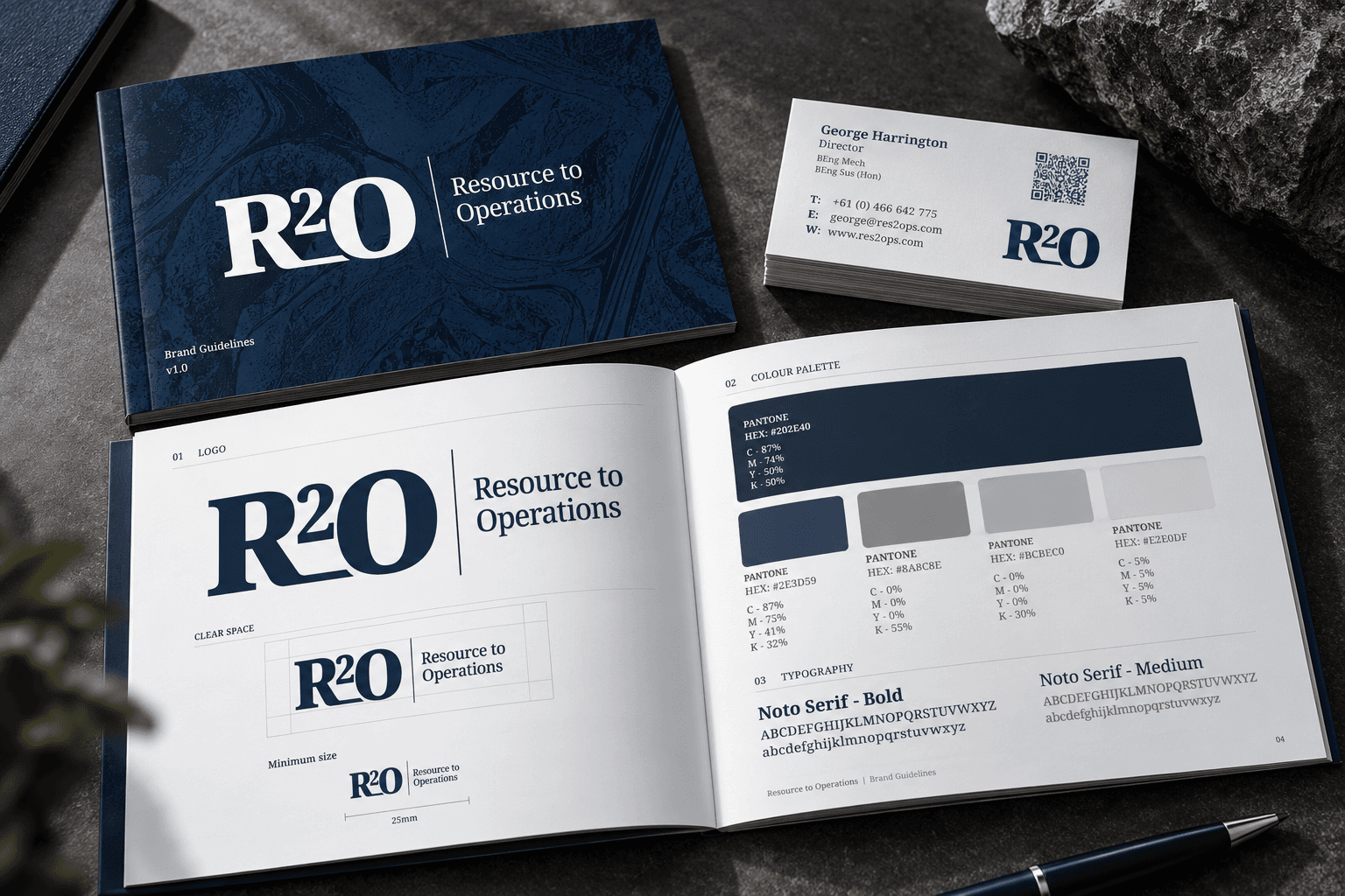 r2o brand guidelines book mockup