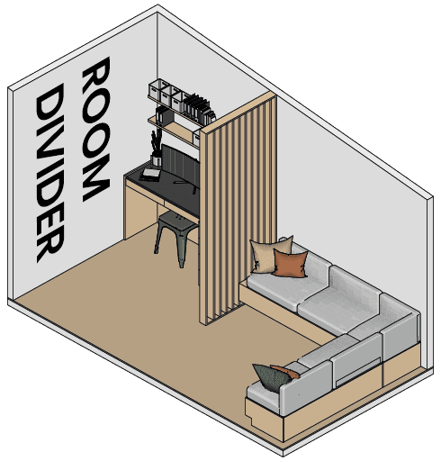 Tiny Office Space with room divider