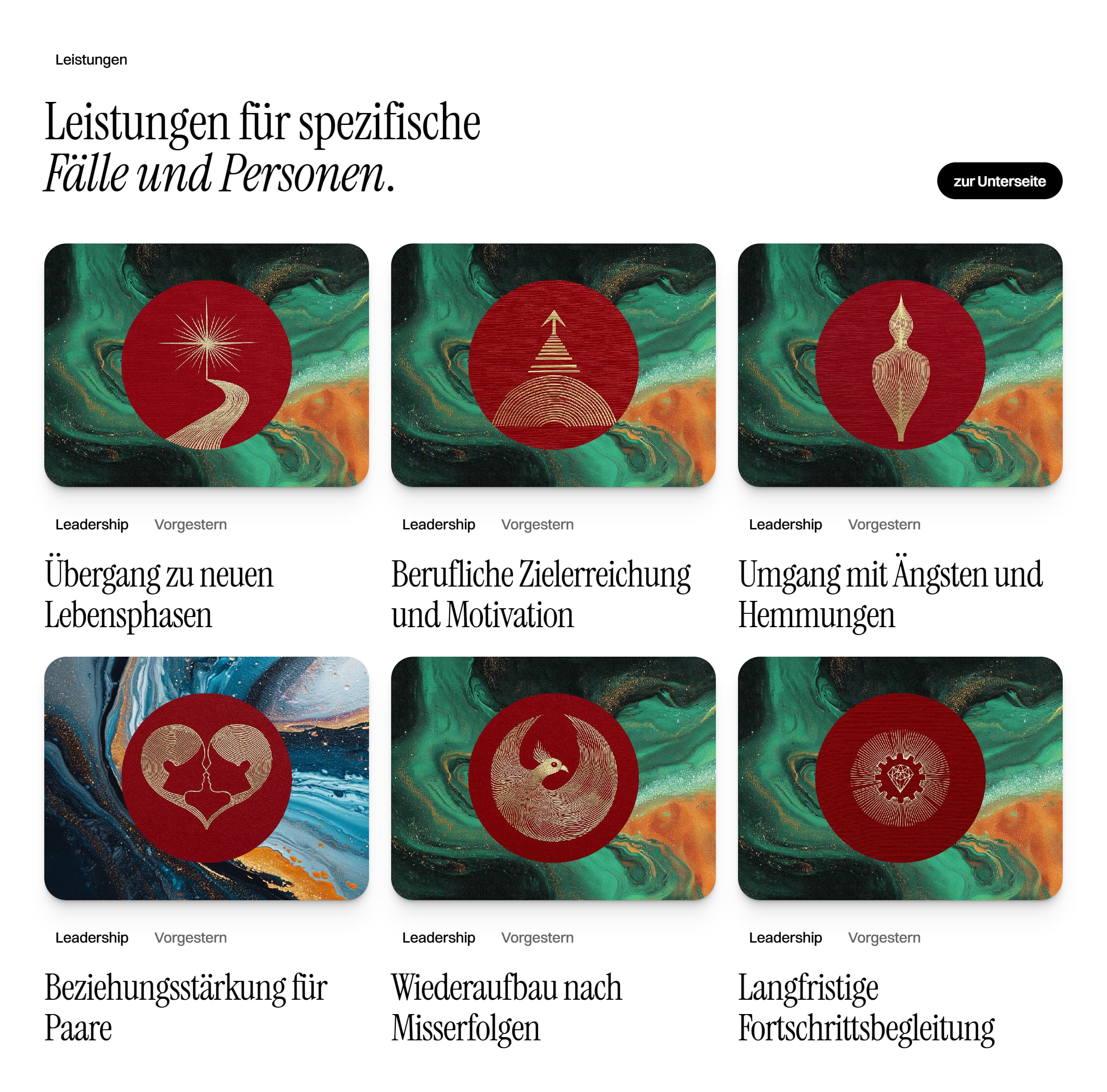 die verschiedenen Leistungen eines Coaches, sektion seiner website