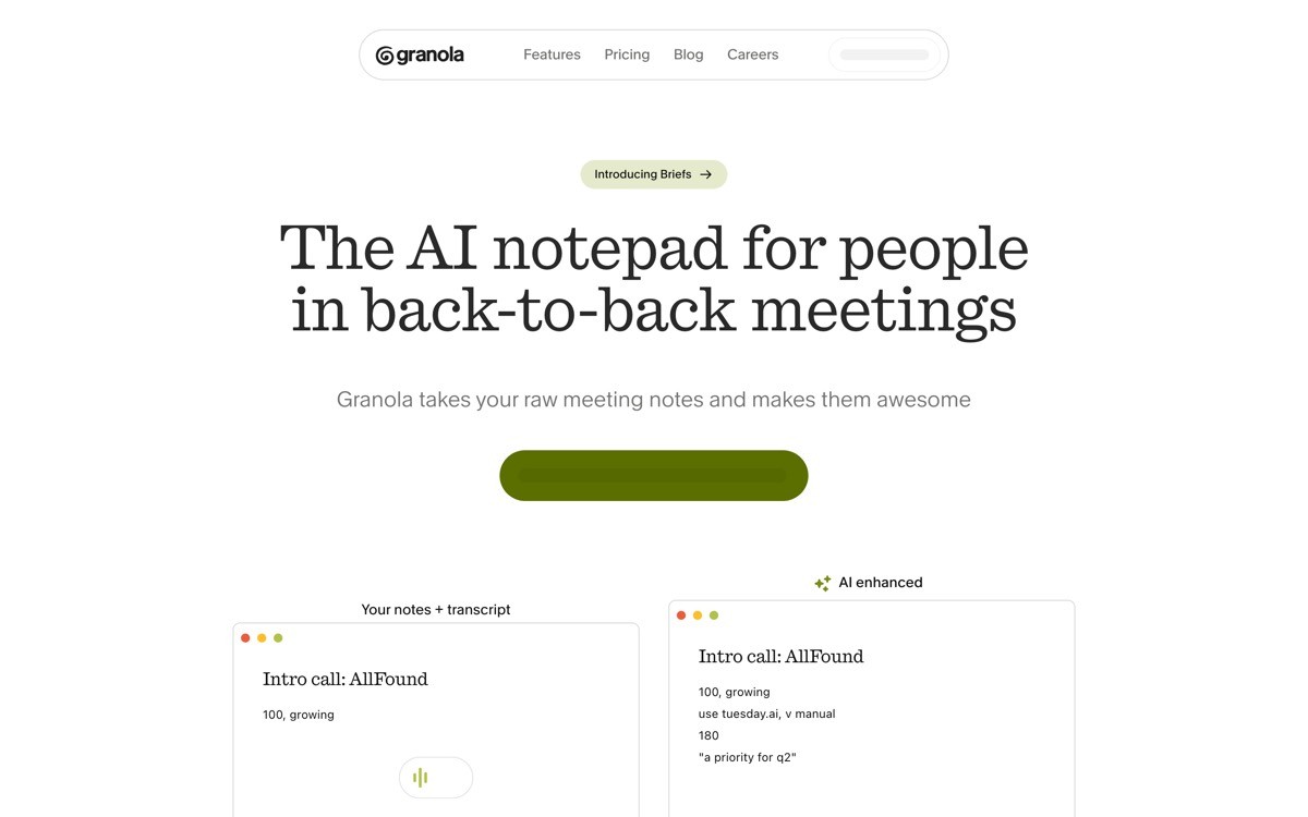 Best AI SaaS Landing Page Examples with Granola