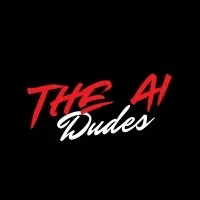 Logo for The AI Dudes featuring the words 'THE AI' in bold red uppercase script and 'Dudes' in white cursive, all set against a black background.