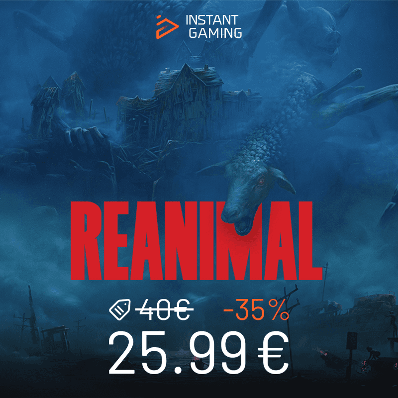 Reanimal jeu PC horreur coopératif jaquette officielle avec promotion Instant Gaming -35% prix 25,99€ aventure sombre créatures géantes survival horror atmosphérique