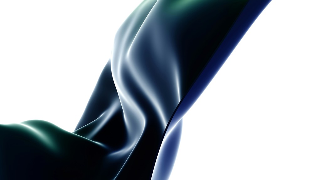 Abstract dark blue and green flowing fabric on white