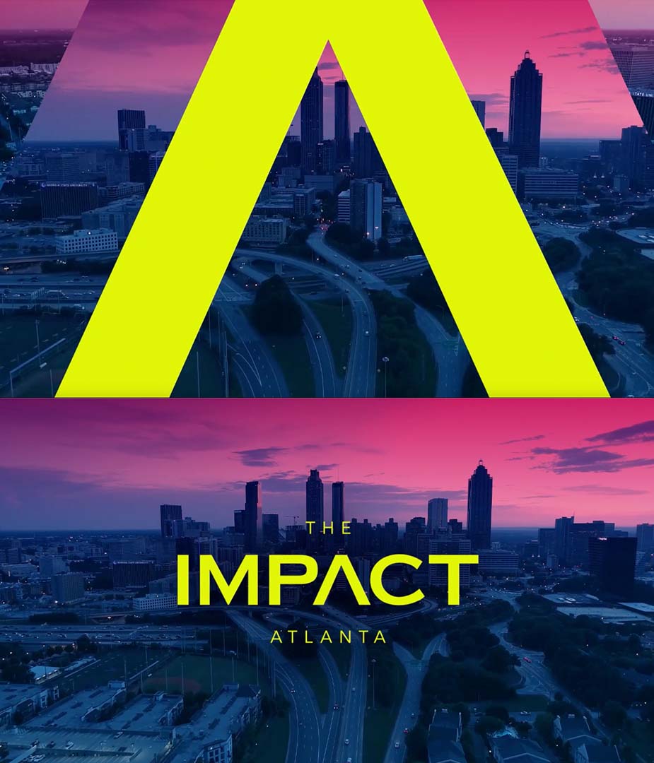 The Impact franchise identity — city skyline with bold typographic logo, color-graded background.