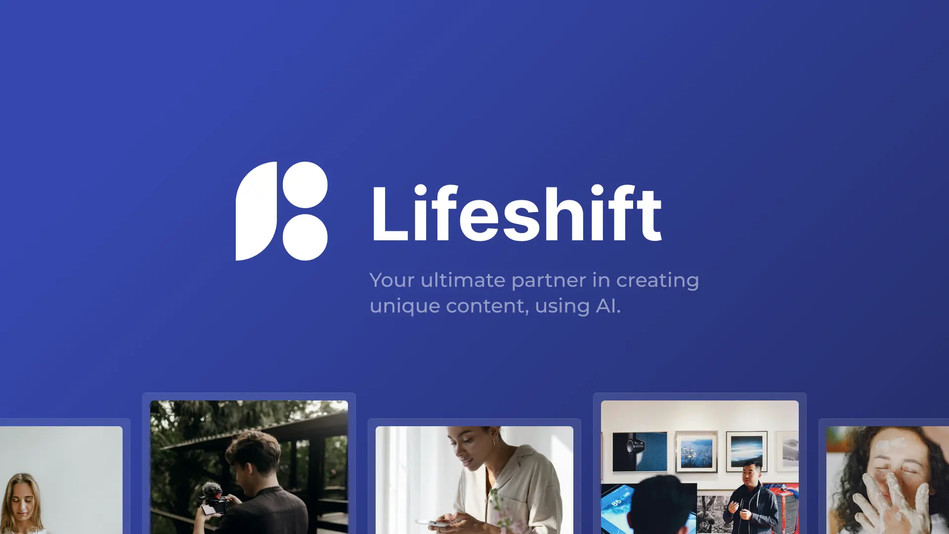 Lifeshift AI-powered content creation platform preview with brand logo and creator workflow screens