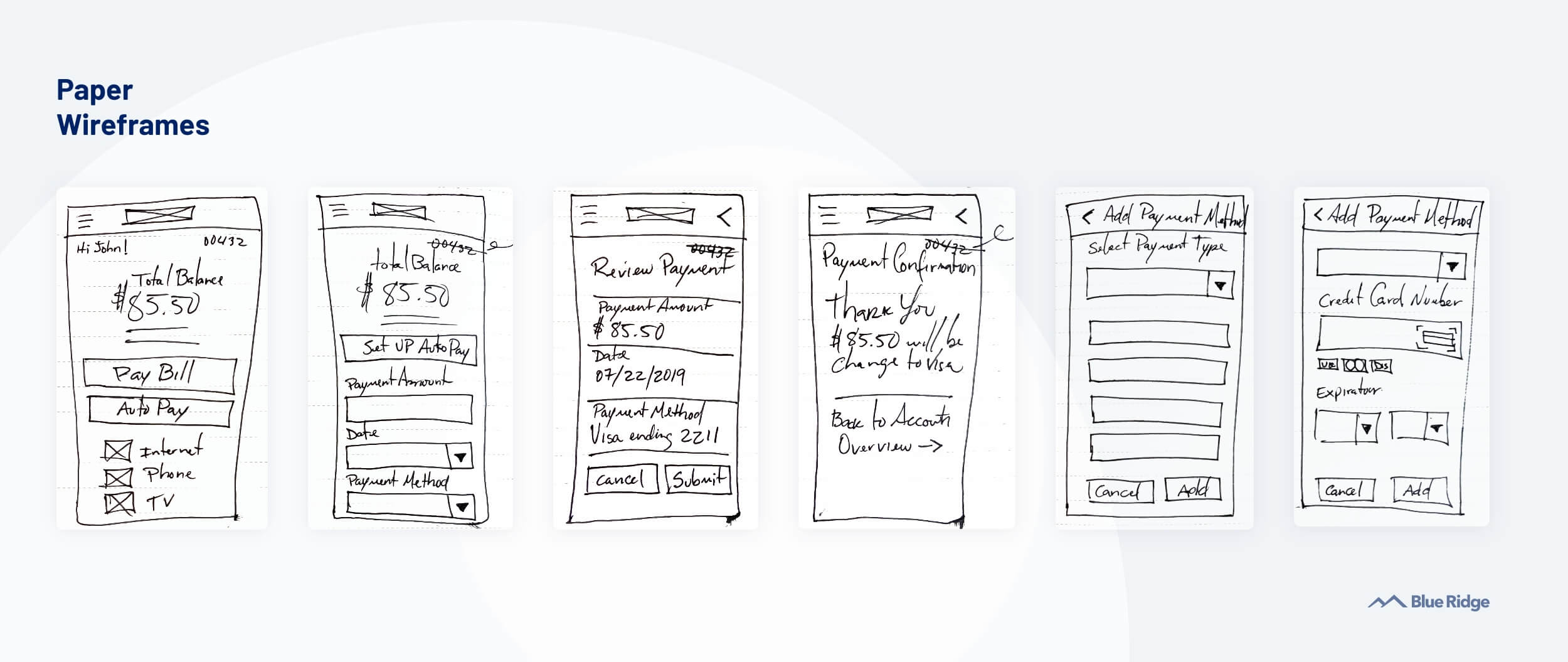 Blue Ridge - Mobile App | Paper Wireframes