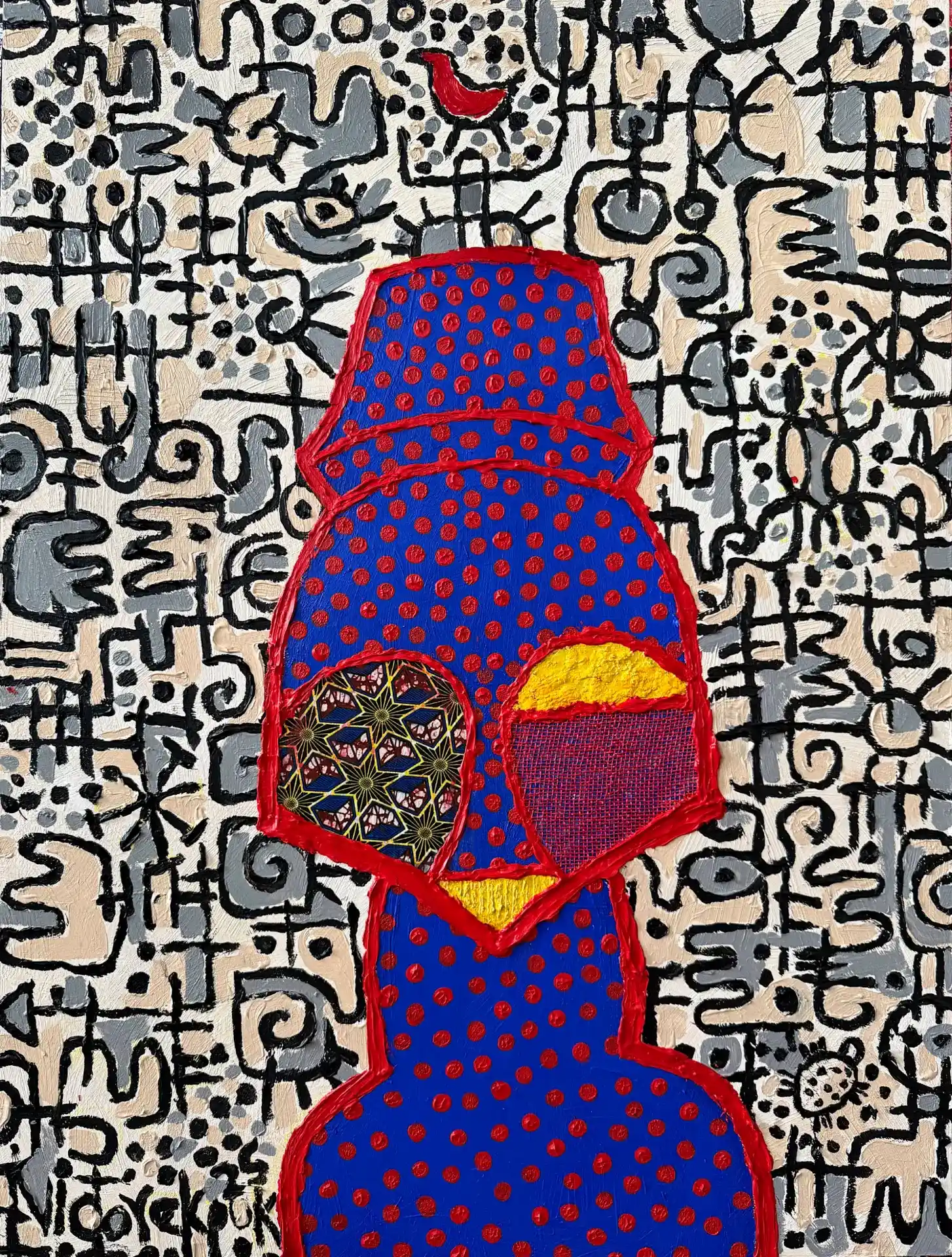 Ancestor Ballad, c.2025 Acrylic and cloth on board. Size: 43 x 43”