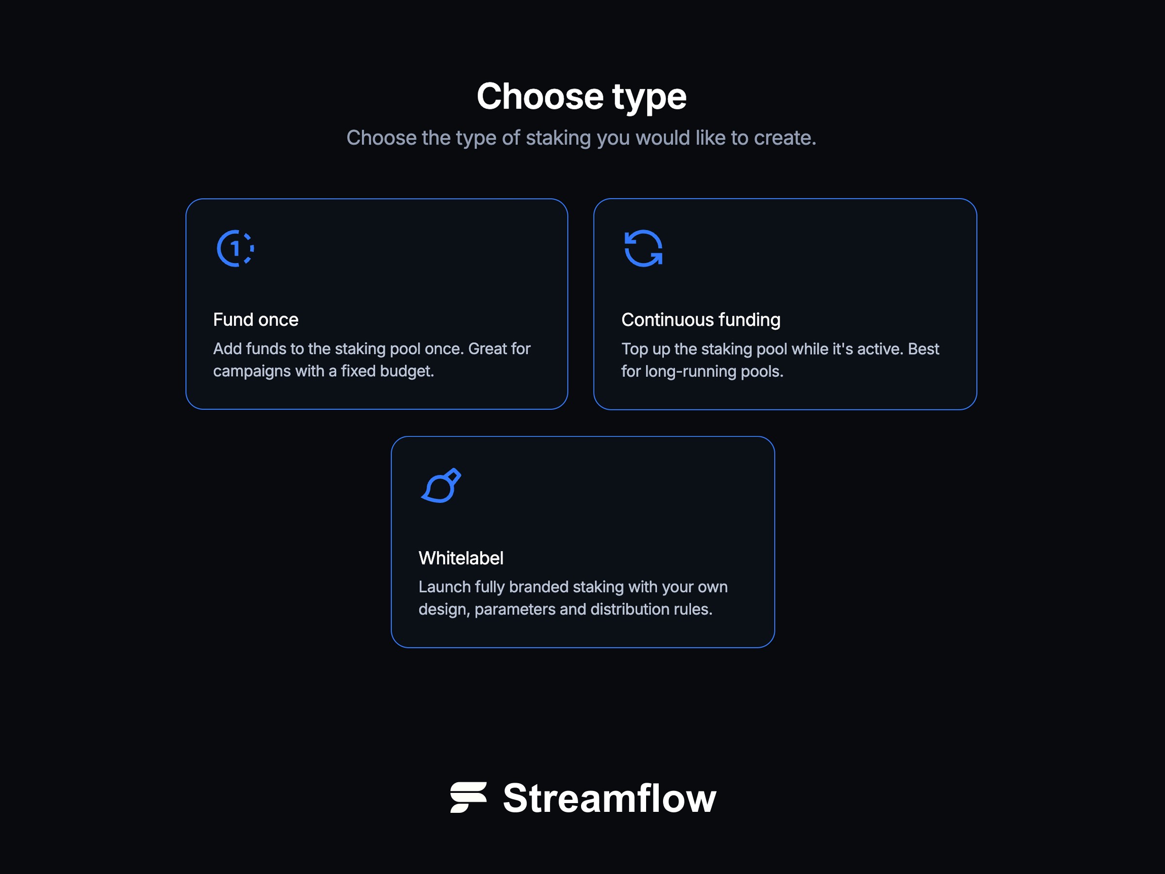 Token staking options when creating a solana token staking pool on Streamflow
