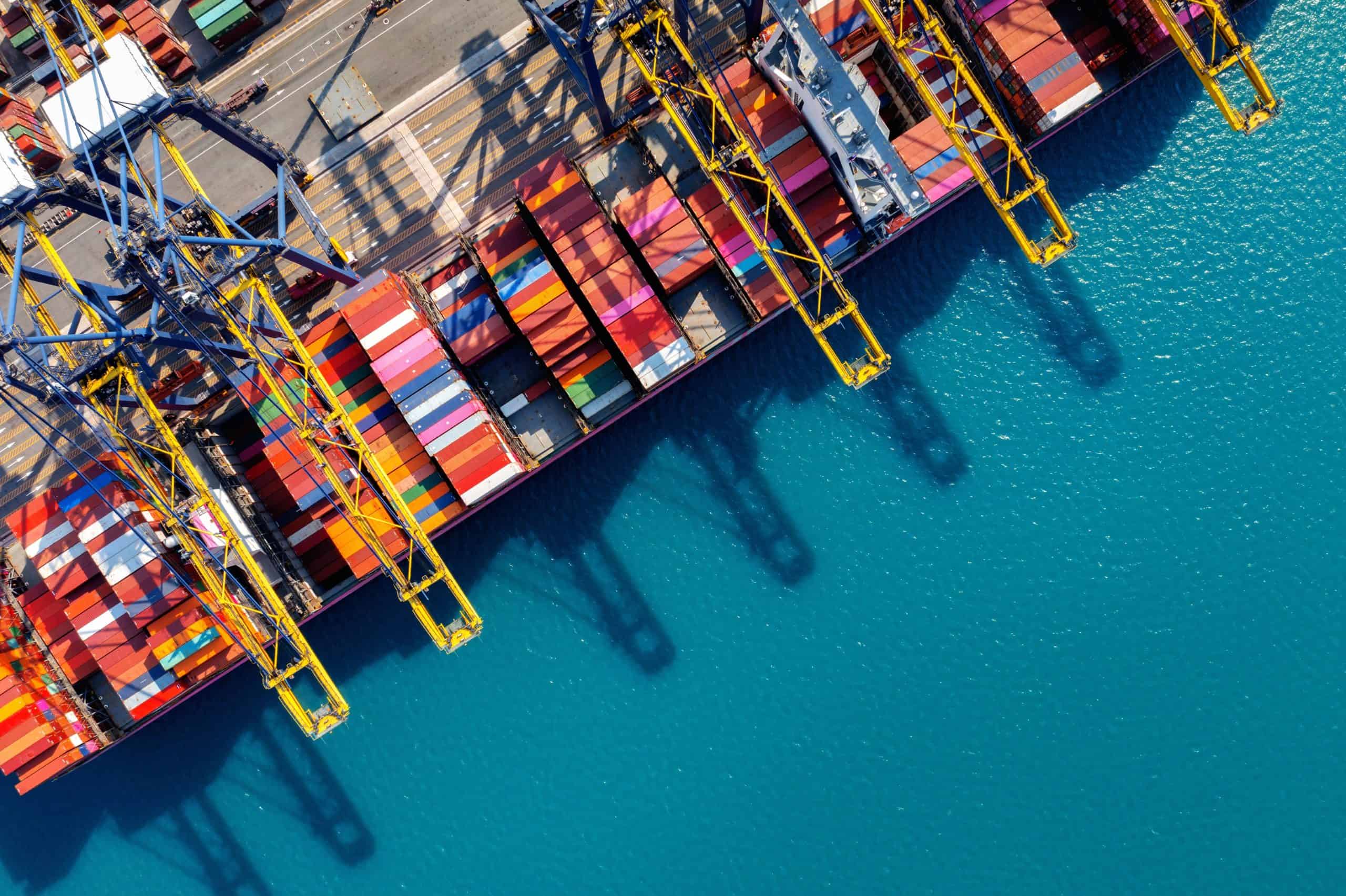 harbour with colourful containers and cranes