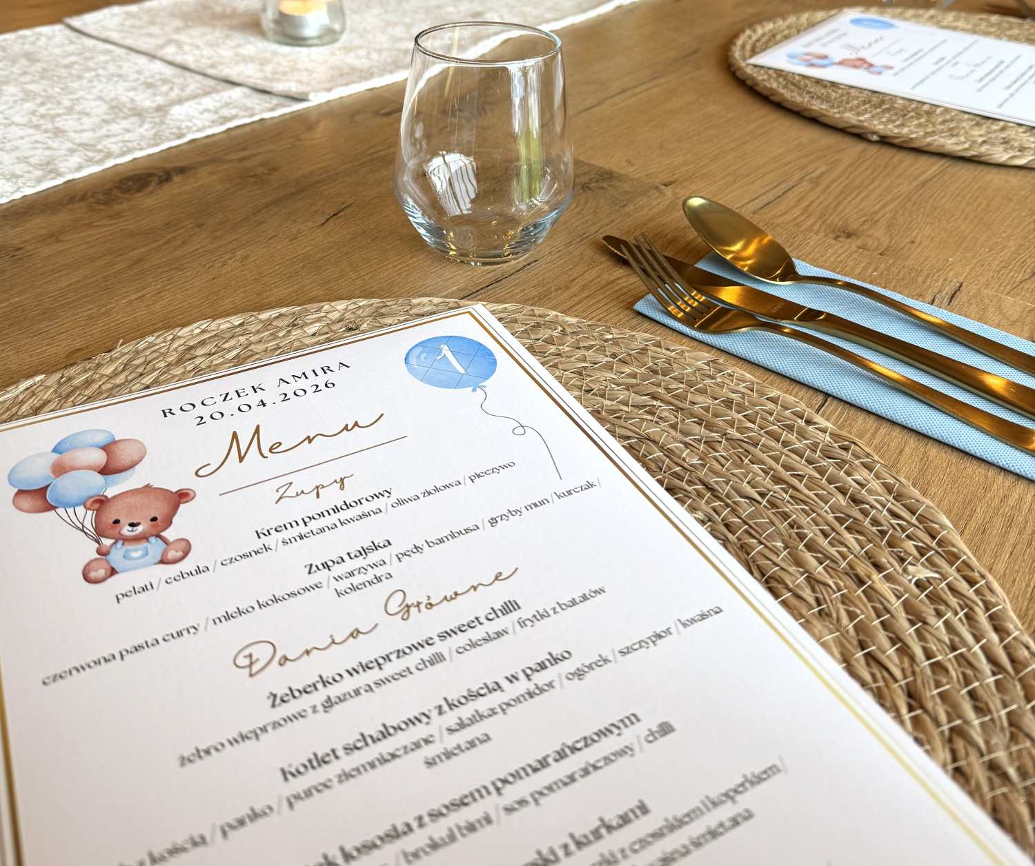 Indywidualne menu przygotowane na przyjęcie z okazji roczku