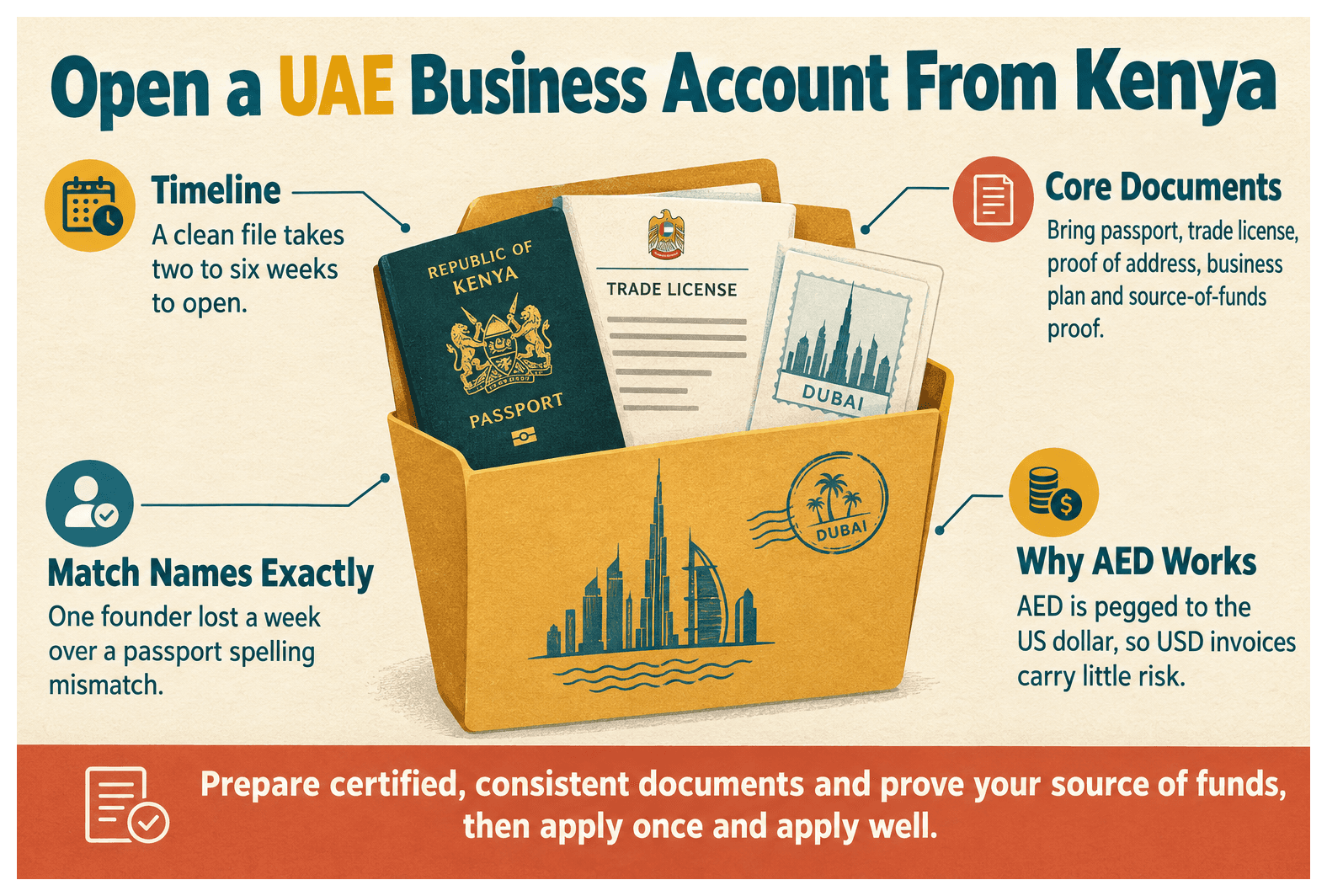 Infographic: Opening a UAE Corporate Bank Account as a Kenyan Entrepreneur