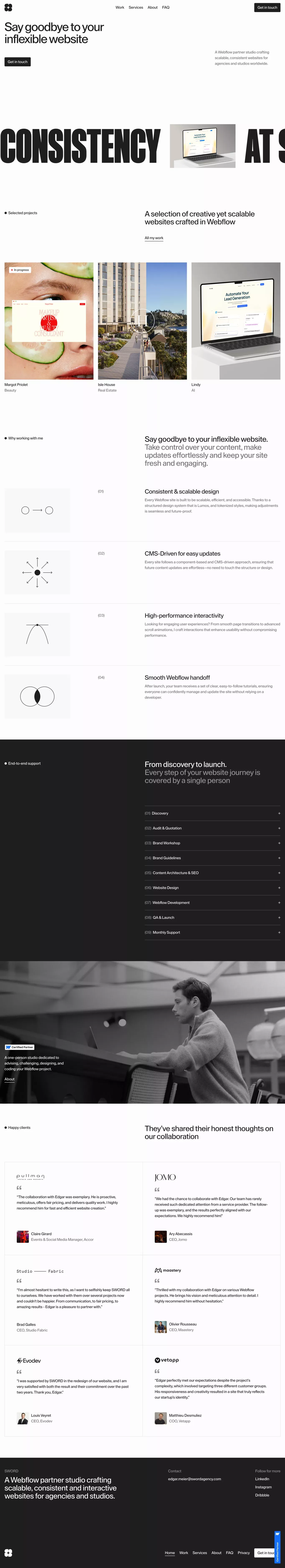 SWORD portfolio page screenshot showcasing Design and Tech design