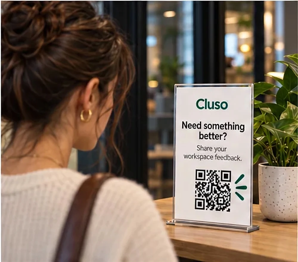 She notices a Cluso card on the table: "Need something better?"