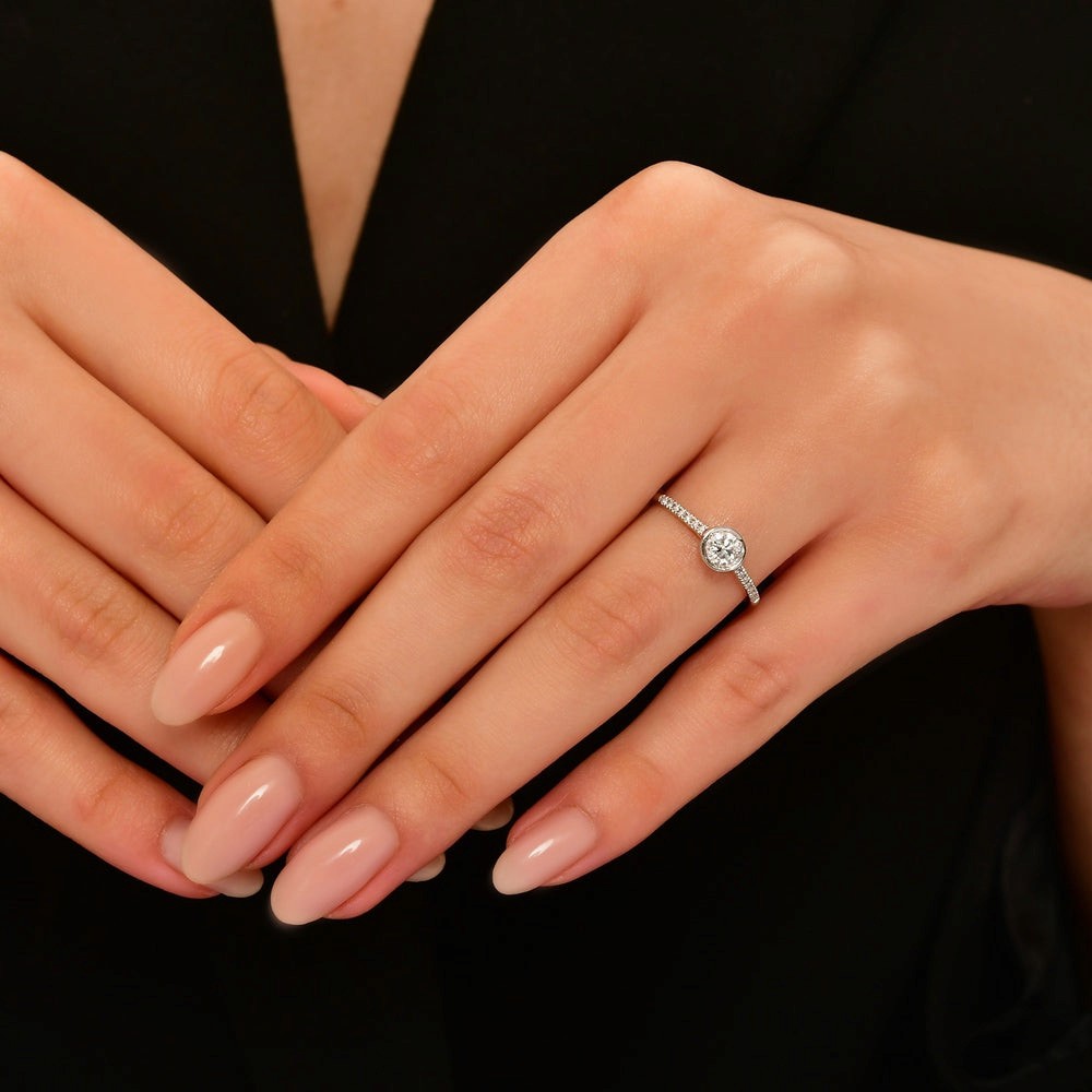 0.15 Karat Pırlanta Tektaş Yüzük Beyaz Altın Sertifikalı S177479