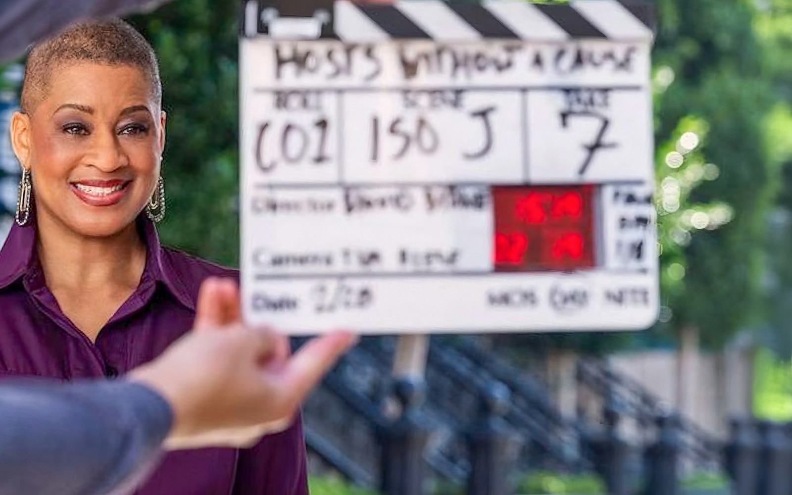 Film clapperboard and host at Warner Bros. Studio Tour Hollywood, TCM Classic Films Tour.