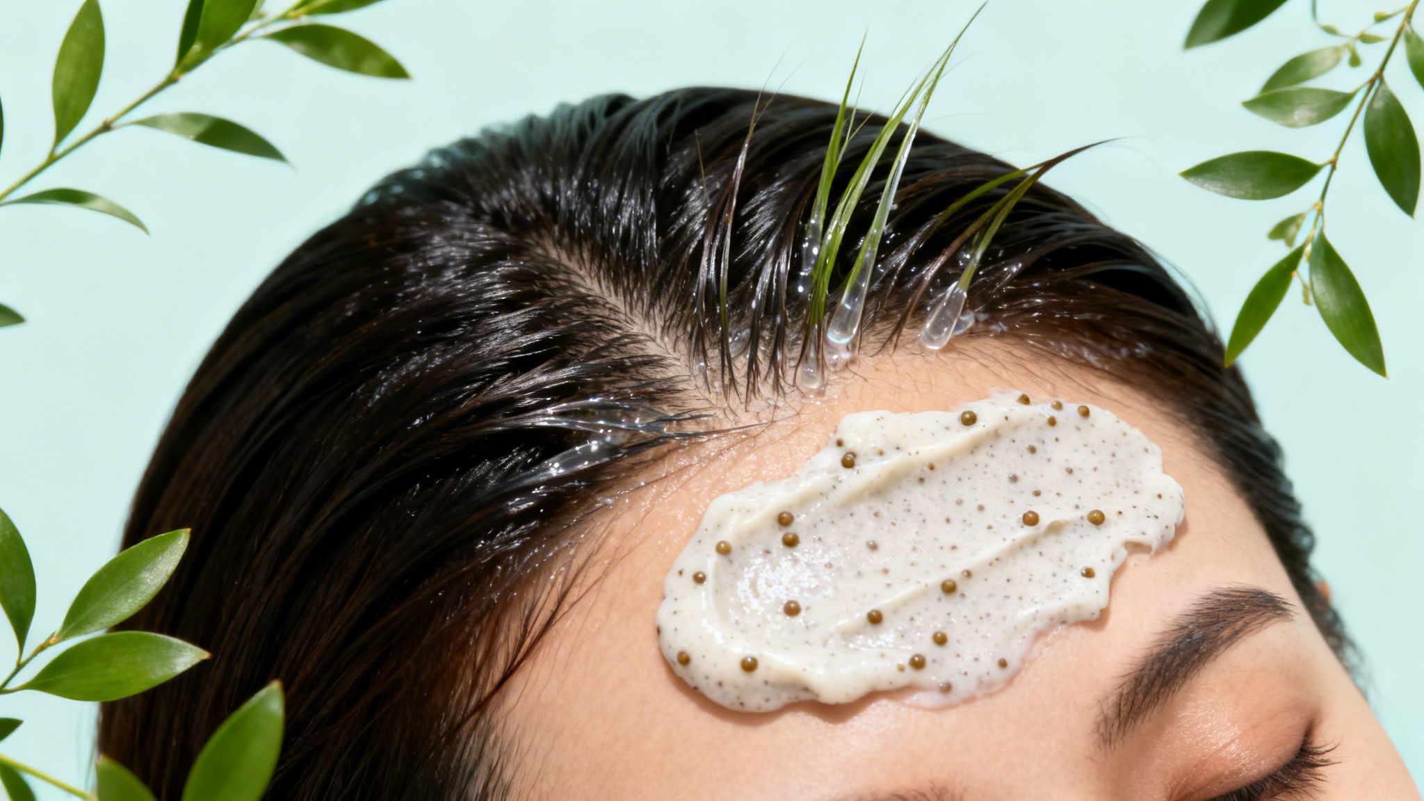 Woman with exfoliator on their head