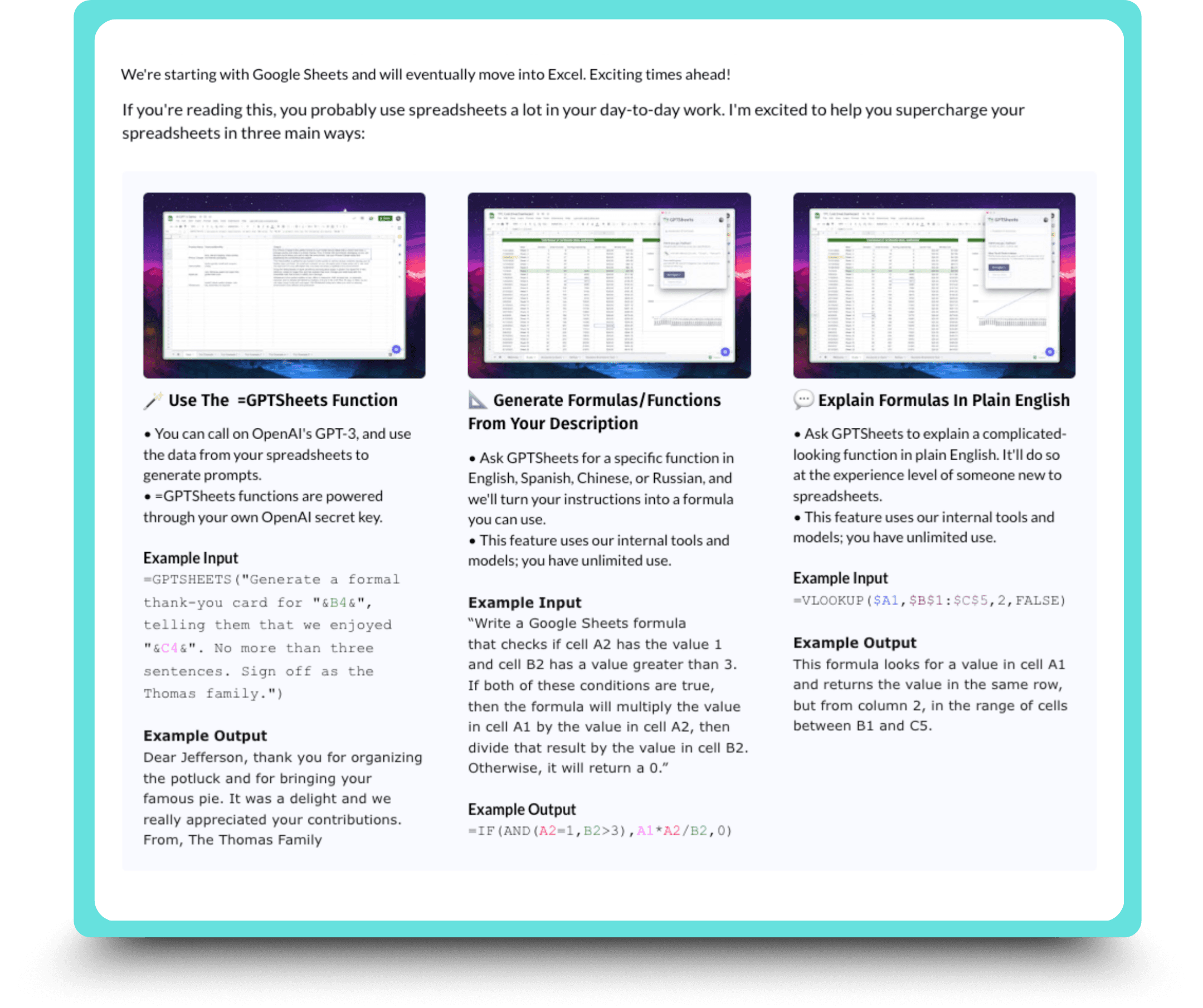 static overview page with text-heavy sections and unclear feature descriptions.