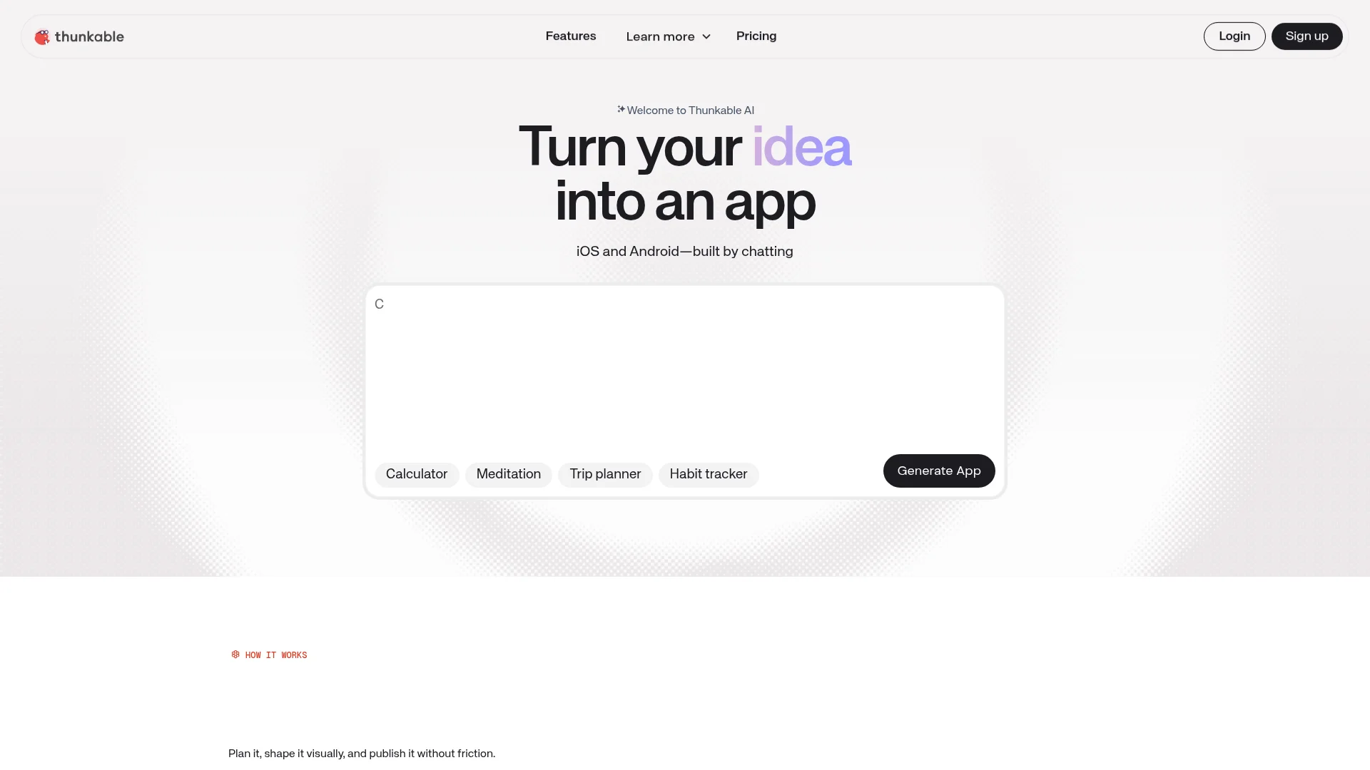 Thunkable homepage showing cross-platform app builder