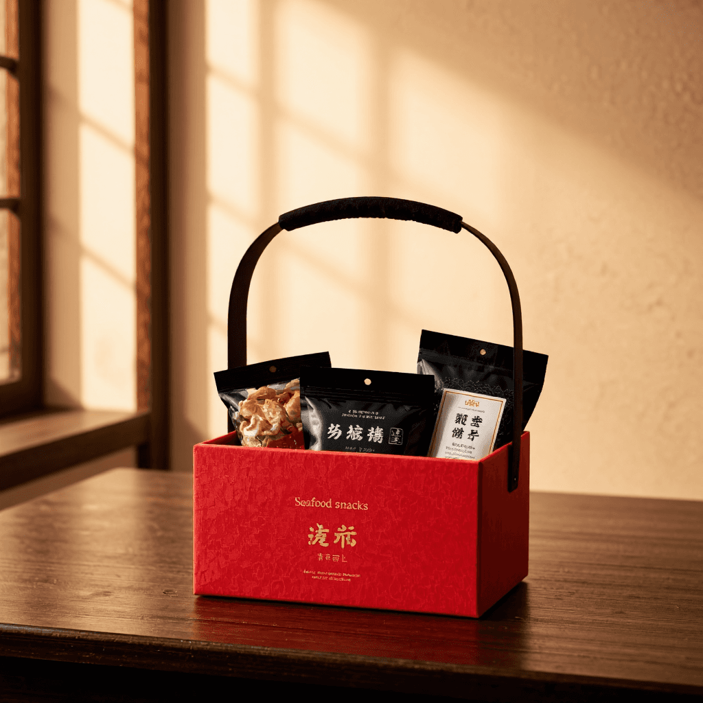 product photography of gift box of dried seafood snacks