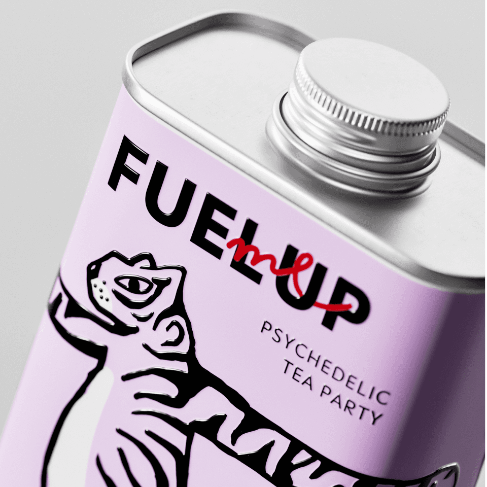 Fuel Me Up Packaging Design – Flaschen im Raster mit Illustrationen