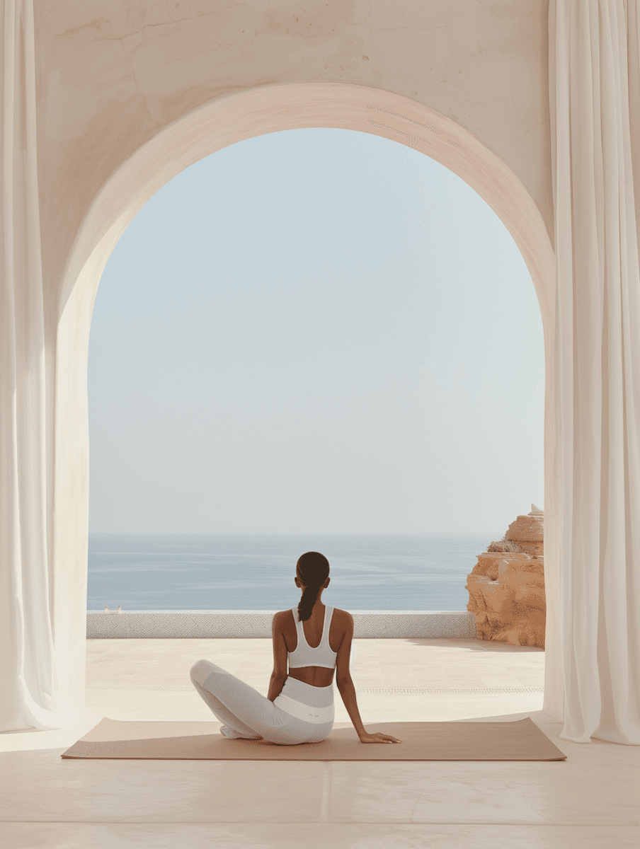 Woman practicing yoga in a calm studio environment