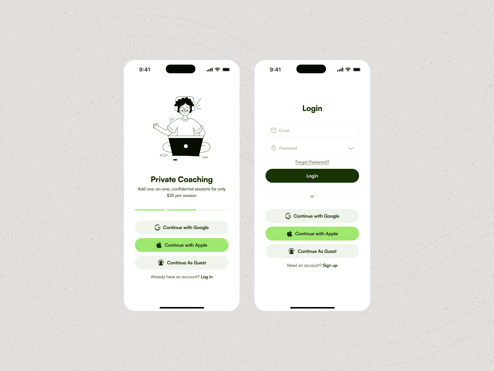 Signup Login and Onboarding UI Design