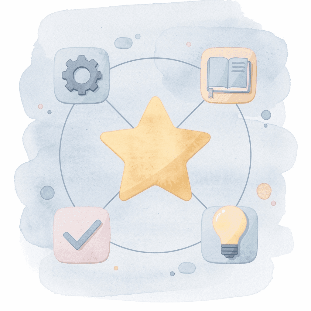 Hub diagram showing language arts components connected to the central book icon