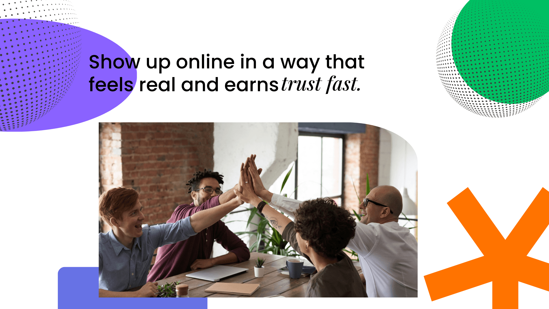 Coaches collaborating and celebrating together, showing how authentic online presence helps build trust and connection faster.