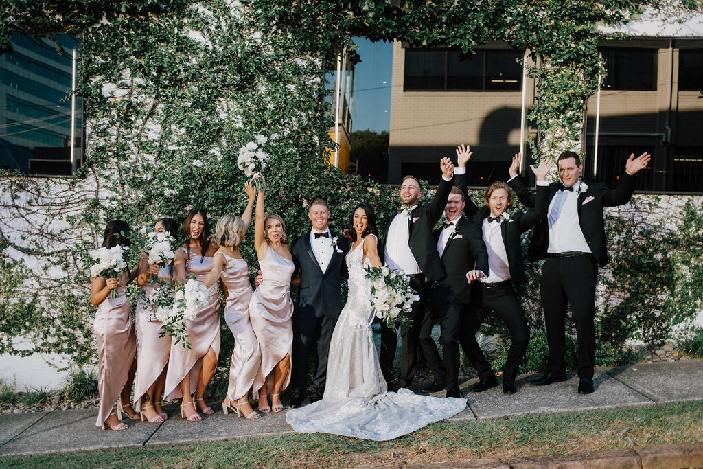 Bridal party in front of Lightspace Wedding Venue