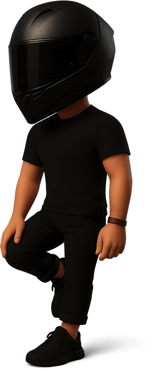 Cartoon biker landing against a wall.