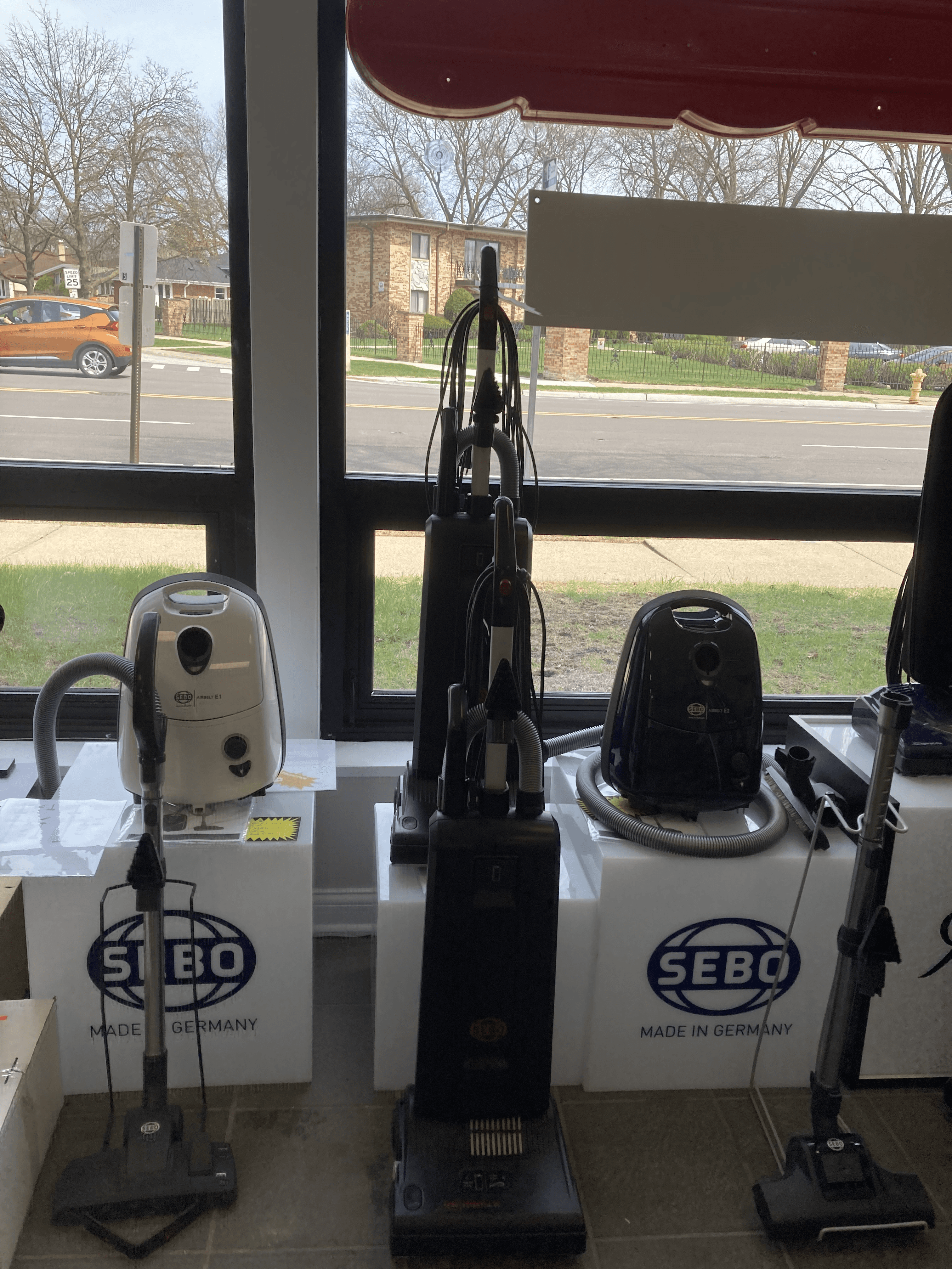 sebo vacuums on display in showroom