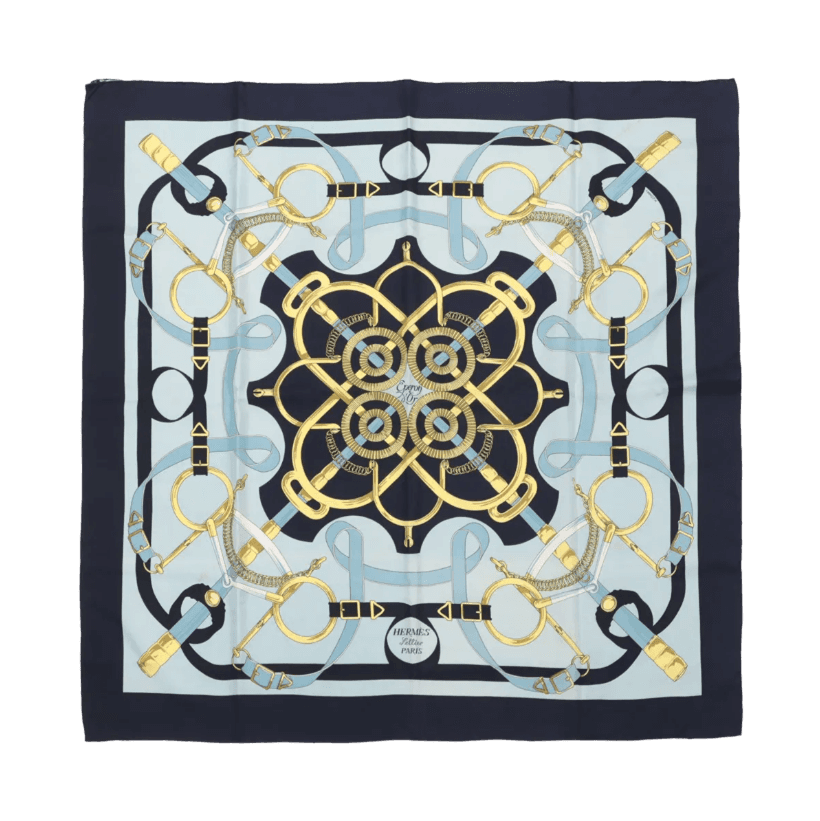 Hermes Carre 90 Eperon  Golden Spur Silk Scarf