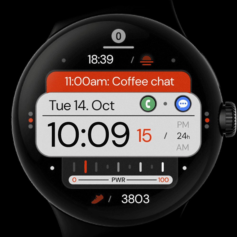 Pixel Watch displaying a digital watch face