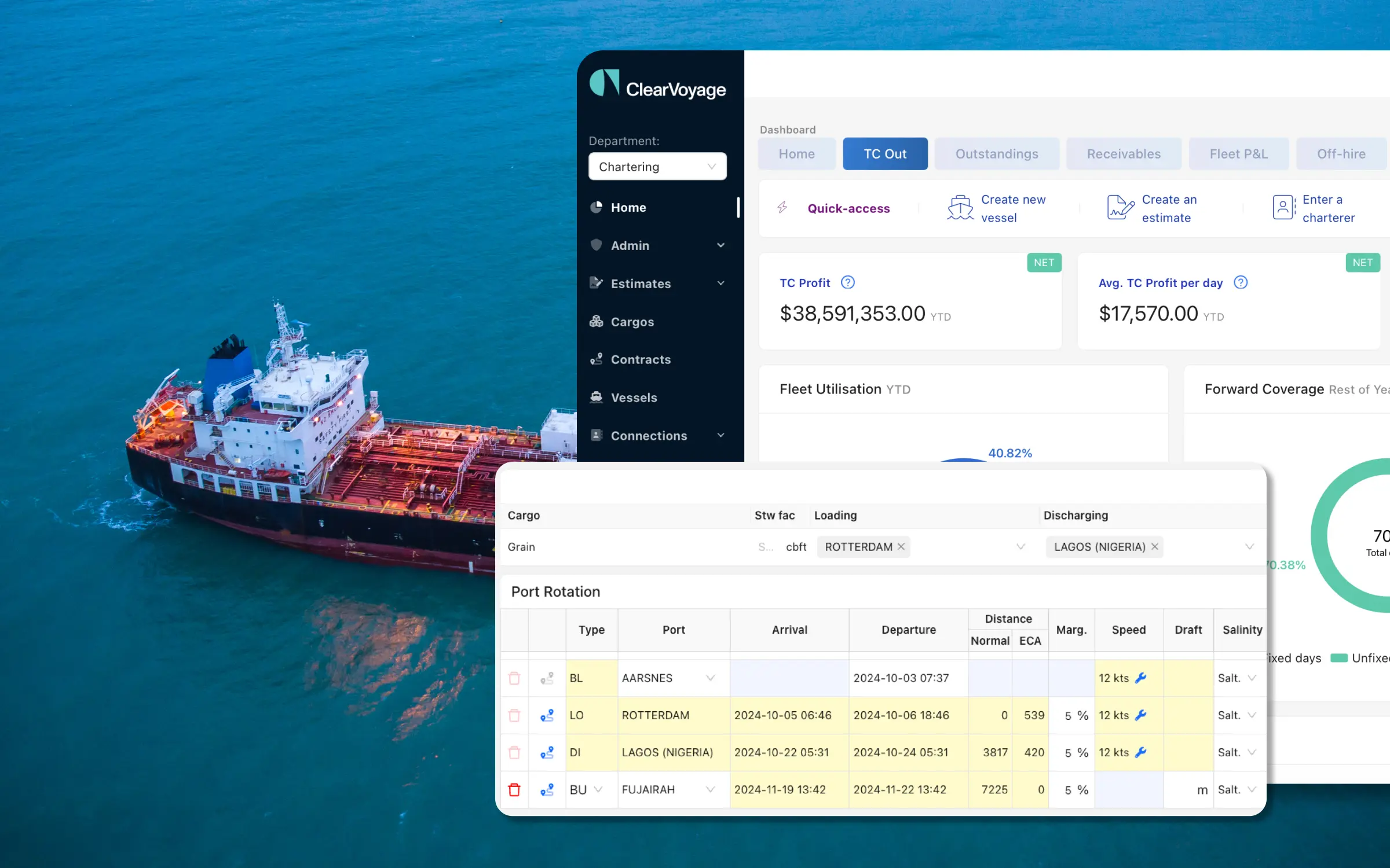 Tanker ship with VMS dashboard