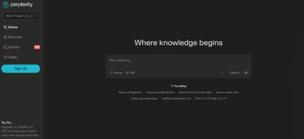 perplexity ai chatbot dashboard