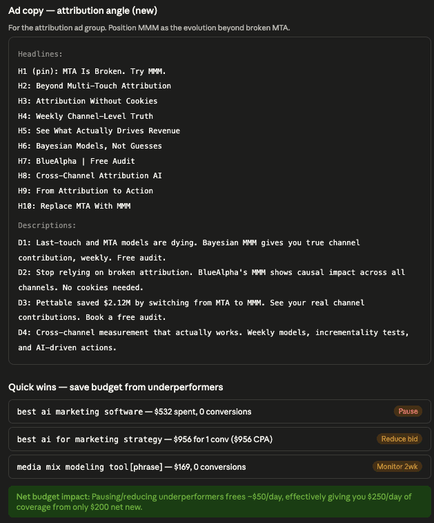 SEO Paid Search Gaps in Claude - Review ad copy for gap ad groups