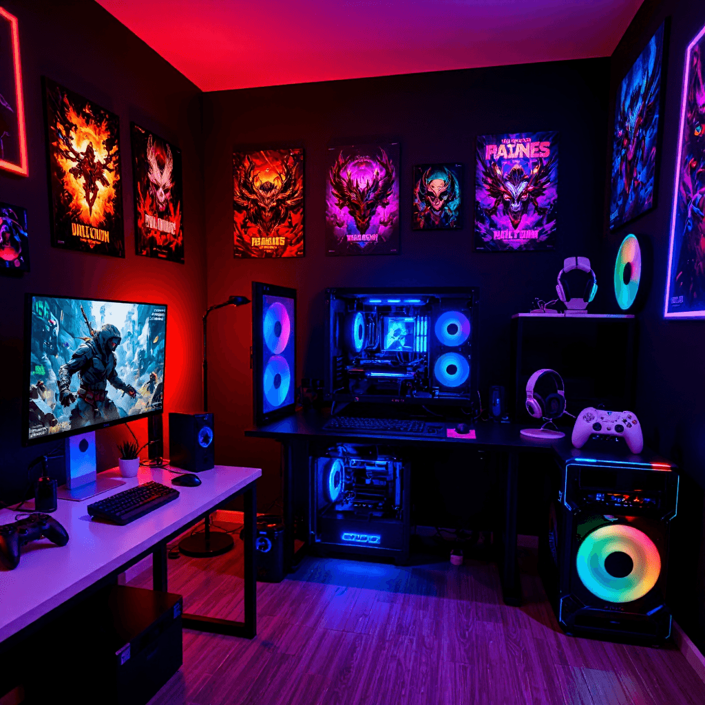 product photography of gaming computer setup